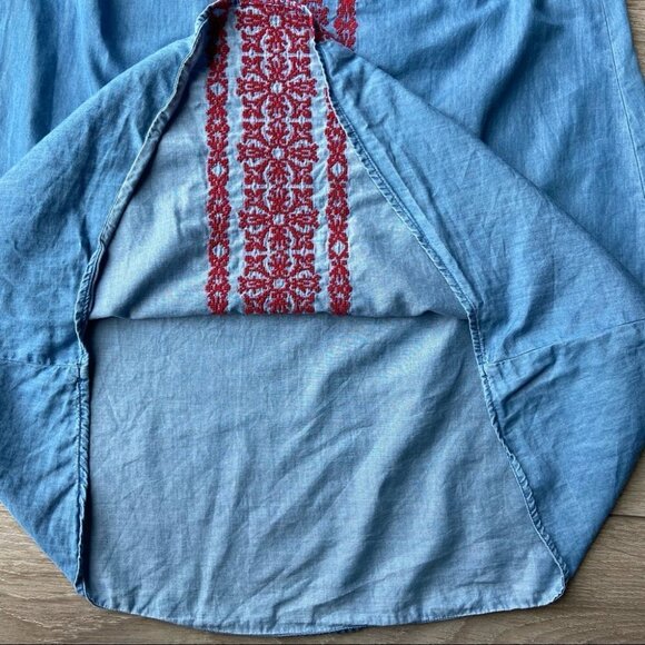Style & Co Off The Shoulder Voyage Sunwash Chambray Embroidery Dress - Picture 9 of 15